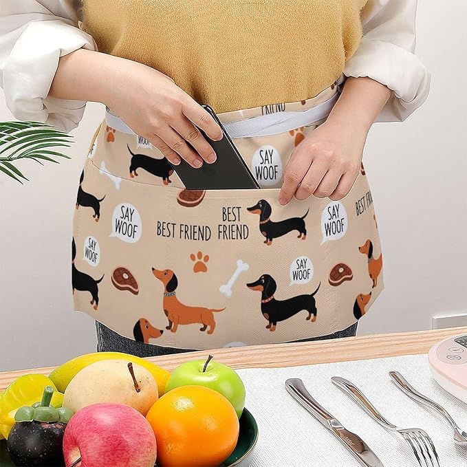 Server Waist Aprons Waitress Unisex Chef Works Half Apron with 3 Pockets