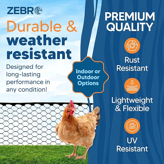 Plastic Hex Chicken Wire Mesh Garden Fence Roll (4' x 25' - Black) - Versatile Poultry Netting and Garden Fence for Temporary or Semi-Permanent Enclosures, Deer Fencing, and Construction Barriers