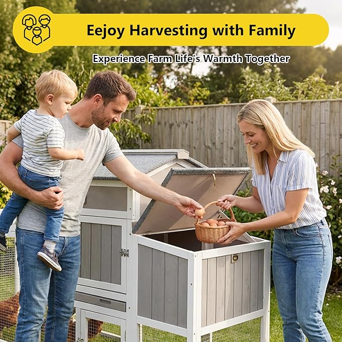 78" Wooden Chicken Coop with Nesting Box, Poultry Cage with Wheel Leak Proof Pull-on Tray and Asphalt Waterproof Roof, Hen House for Garden Backyard Farm