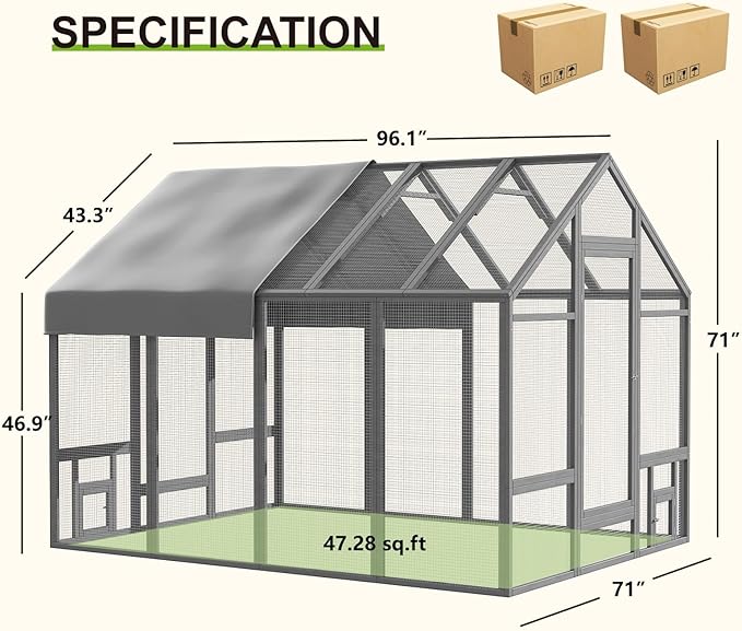 Chicken Coop for10-12 Chickens, Large Wooden Chickens Run, Outdoor Walk in Poultry Cage Duck Runs for Yard with Cover & Chicken Vegetable Feeder,Chicken House for Outside Farm Backyard