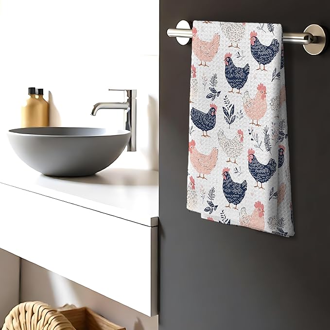Chicken Floral Farmhouse Kitchen Dish Towels for Bathroom Decor, Chicken Gifts for Women Mom Lady, 16x24 Inch