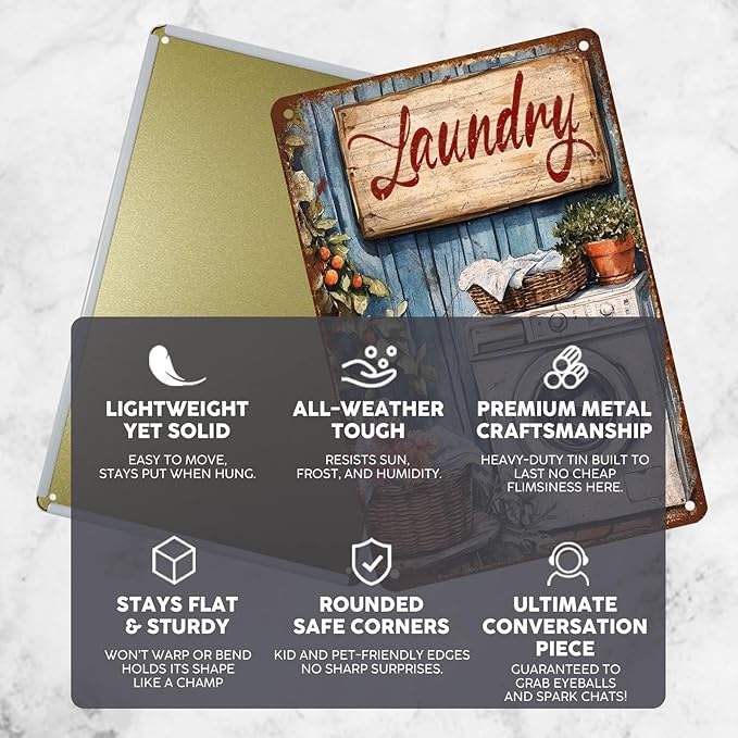 Retro Laundry Room Tin Sign Vintage Metal Sign Funny Nostalgic Wall Decor Wall Art For Home Bathroom Toilet Indoor Shop Basement Washroom Cafes Bar 12 * 8In
