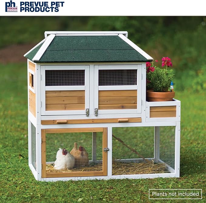 Prevue Pet Products 4701 Chicken Coop with Herb Planter, Natural/White
