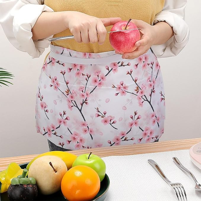 Unisex Apron for Cooking Server Waitress Half Waist Apron with 3 Pockets