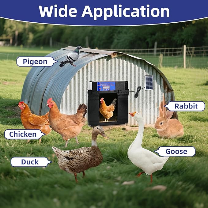 Solar Automatic Chicken Coop Door - Infrared Anti-Pinch Light Sensor & Remote Control Poultry Door for Chicken, Duck & Goose (Black)