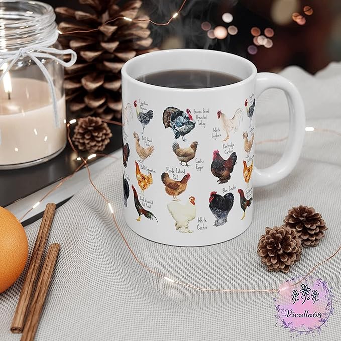 Breeds of Chickens Cup Gifts for Women - Chicken Mom & Owner Mugs, Coffee Mug with Roosters & Farm Themes, 11Oz White