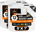 Heavy Duty White Poly Tarp 5' X 7' (2-Pack) - Multipurpose Protective Cover - Durable, Waterproof, Weather Proof, Rip and Tear Resistant - Extra Thick 12 Mil Polyethylene - by Xpose Safety