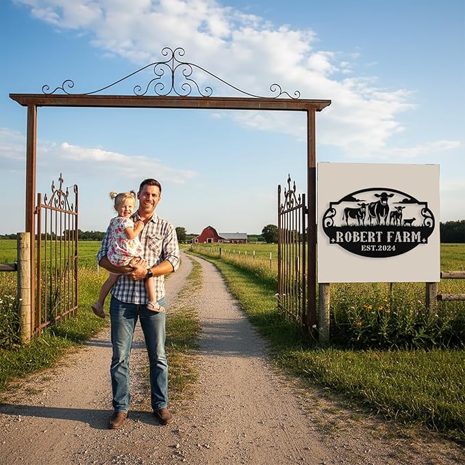 Personalized Farm Cow Calf Signs, Custom Ranch Sign, Customized Farm Metal Signs Outdoor, Custom Large Hanging Family Name Cow Sign for Farms, Ranch, Barn, Farmhouse