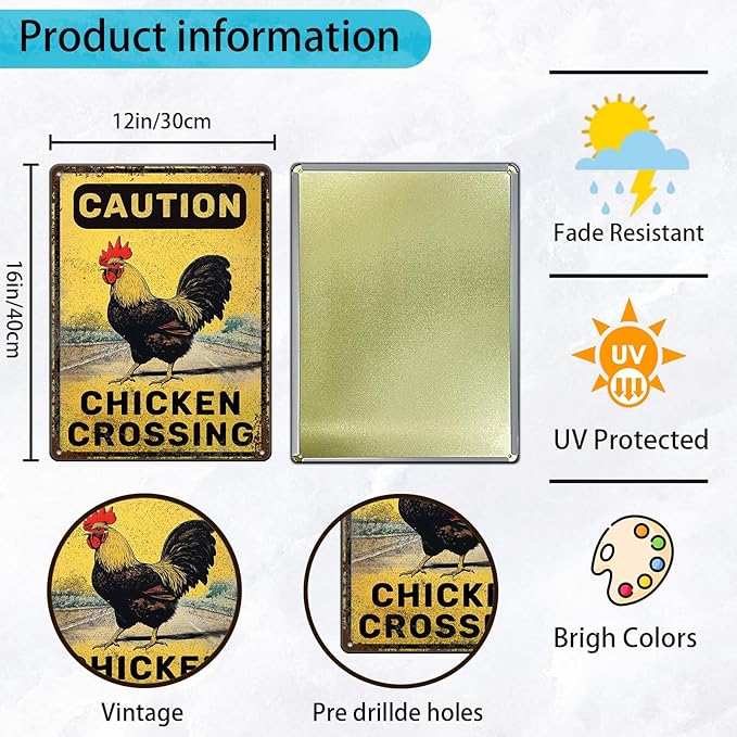 Funny Chicken Signs Chicken Crossing Aluminium Sign Metal Chicken Signs Decor Home Ktichen Farm Are Wall 12x16 Inch Vintage Chicken Signs For Coop Metal Tin Signs Poster