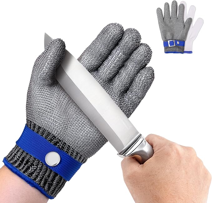 ZEEGO ANSI A9 Cut Resistant Glove, Food Grade Stainless Steel Mesh Metal Glove, Suitable for Mandoline, Kitchen Cooking,Butcher Meat Cutting and Oyster Shucking(2 Pairs,Medium Size)