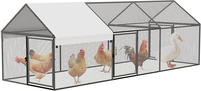 Metal Chicken Coop 118"×40"×40" Chicken Run with Waterproof Cover Portable Poultry Cage Walk in Hen House Outdoor Backyard Farm Animal Enclosure Crate Pet Playpen Exercise Pen for Rabbit Duck