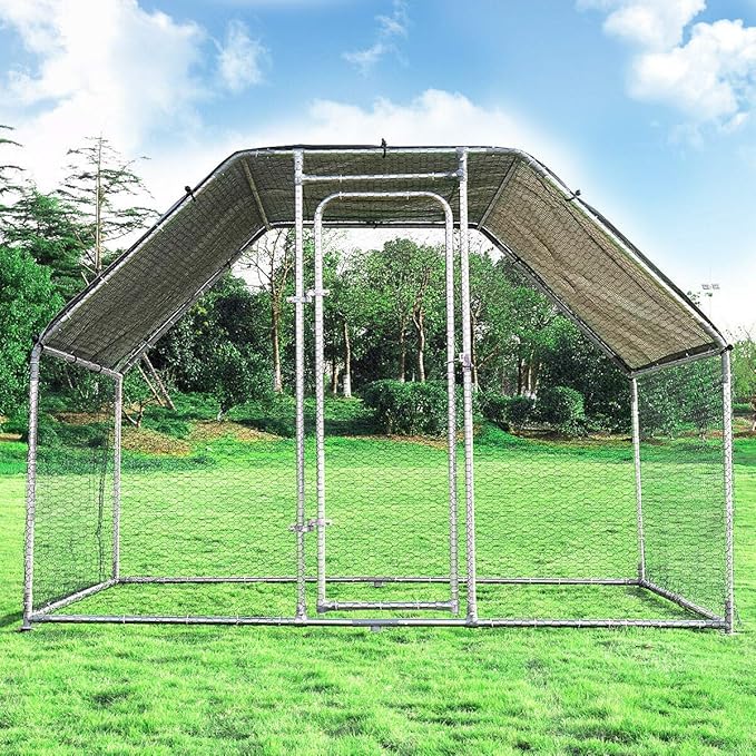 Giantex 9.2ft Large Metal Chicken Coop, Walk-in Chicken Coops Hen Run House Shade Cage with Waterproof and Sun Protection Cover for Outdoor Backyard Farm Use Poultry Cage (9.2 x 6.2 ft, Flat)