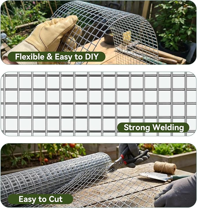 Amagabeli Hardware Cloth 1/2 inch 48 x 100 ft 19 Gauge Chicken Wire Fence Hot-Dipped Galvanized After Welding Welded Wire Fencing Mesh Roll Plant Support Gopher Snake Rodent Rabbit Poultry Netting