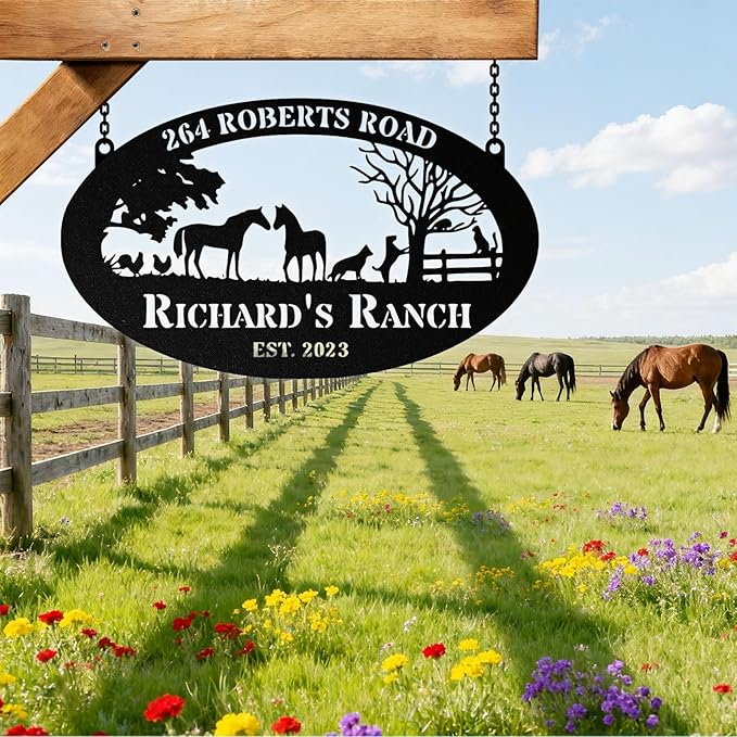 Personalized Farm Sign, Custom Ranch Sign, Custom Farm Metal Signs Outdoor, Customized Family Name Metal Signs for Farms, Ranch, Stable, Farmhouse, Housewarming Rancher Gifts