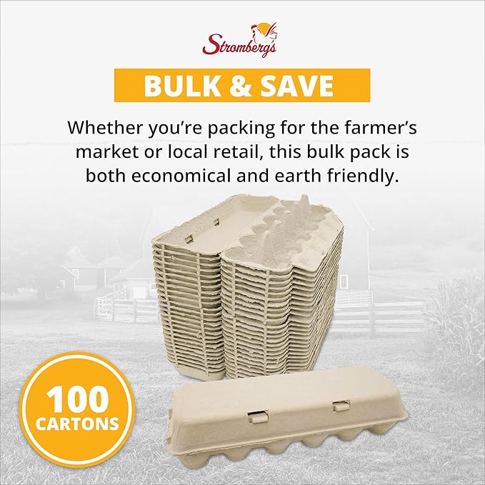 Stromberg's Large Blank Flat Top Chicken Egg Cartons, Perfect for Personalization, Eco-Friendly and Biodegradable, Made From Recycled Materials, Ideal for Farmers and Crafters, 100 Pack