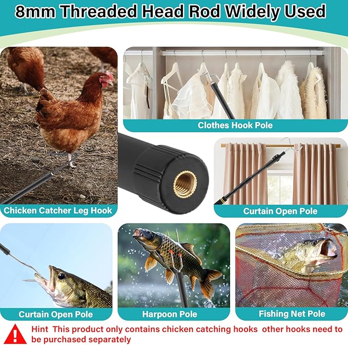 Chicken Catcher Net,37 to 64in Chicken Catcher Leg Hook Extra Long Handle Animal Catcher Pole Heavy Duty with Frosted Tube Extension Pole Poultry Hook Fowl Catcher (Black Tube)