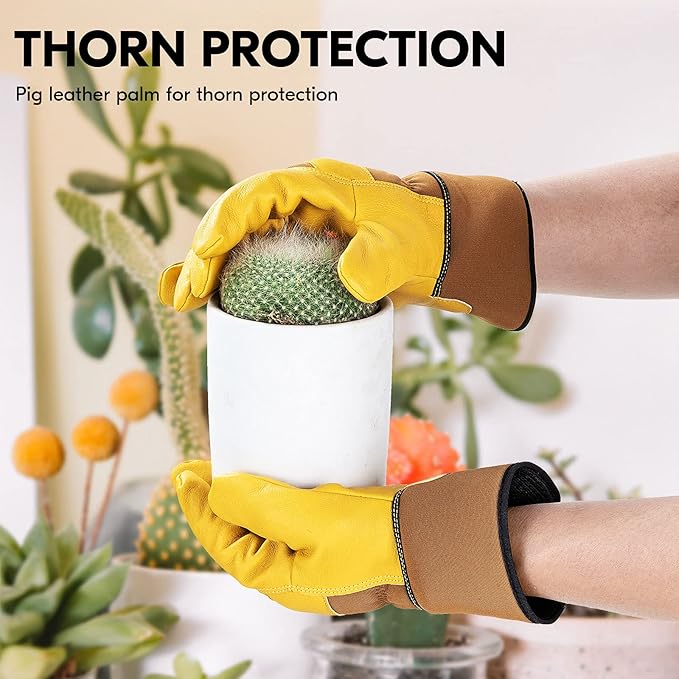 Vgo... 1-Pair Unlined Safety Pigskin Leather Work Gloves Men, Rigger Gloves, Builder Gloves, Construction gloves, Gardening gloves (Size XL, Brown Yellow, PA3501)