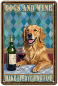 Funny Dog Wine Poster Metal Tin Sign Dogs And Wine Make Everything Fine Iron Tin Sign 12x8 Inch Home Kitchen Garden Restaurant Wall Decor