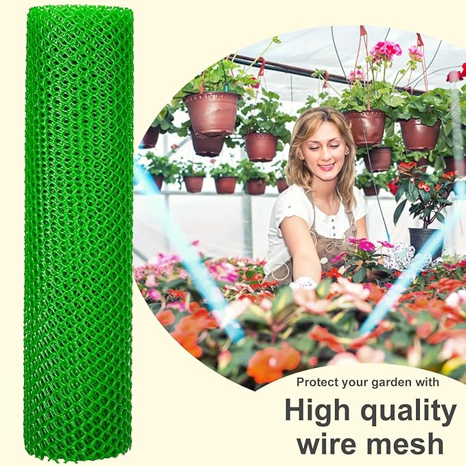 Plastic Wire Mesh Fence 16in x 33Ft Plastic Chicken Wire Mesh for Poultry, Dogs, Rabbit, Snake Barrier & Gardening Versatile Plastic Fencing (16in x 33Ft, Green)
