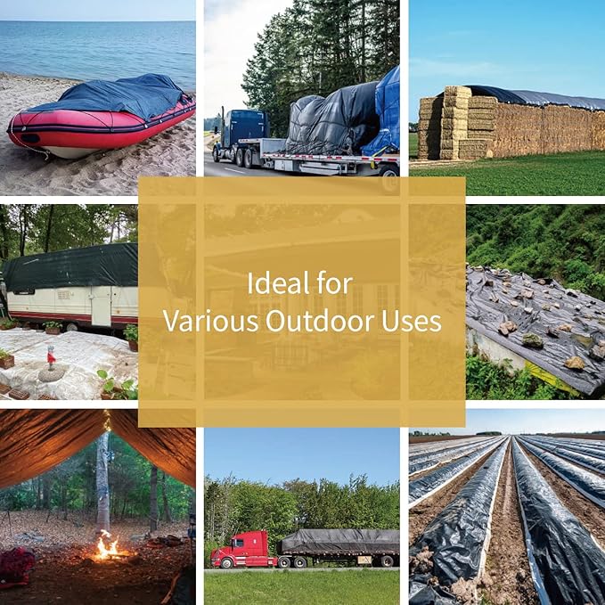 GUARD SHIELD Black Tarps Heavy Duty Plus+ Waterproof 20x30 Feet, 12mil Large Tarp with Reinforced Grommets, Outdoor Cover for Roof, Car, Boat, Truck and Ground Pool