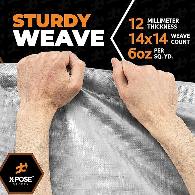 Heavy Duty Silver Poly Tarp 30' X 50' - Bulk Half Pallet (12 Pack) - Multipurpose Protective Cover - Durable, Weather Proof & Tear Resistant - 12 Mil Thick Polyethylene - by Xpose Safety