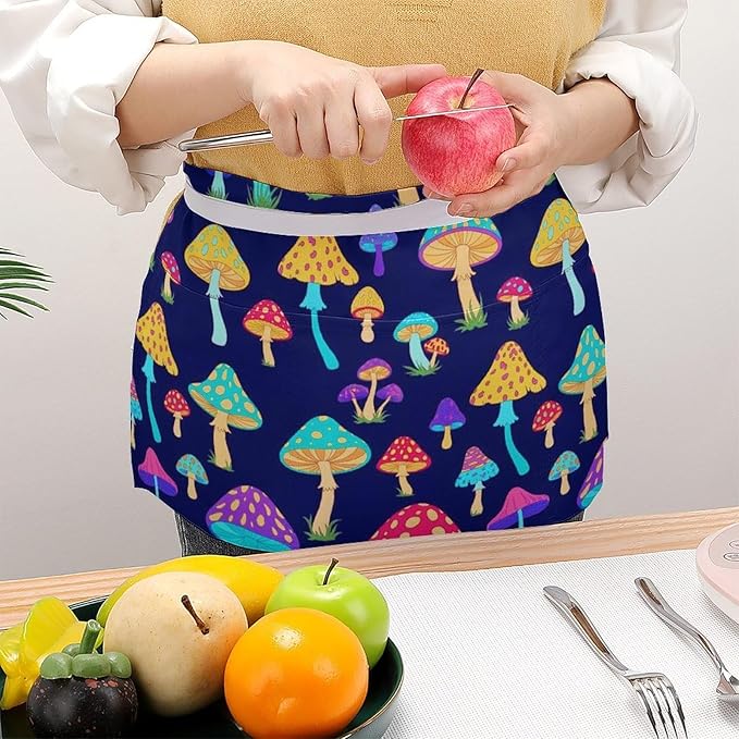 Unisex Apron for Cooking Server Waitress Half Waist Apron with 3 Pockets