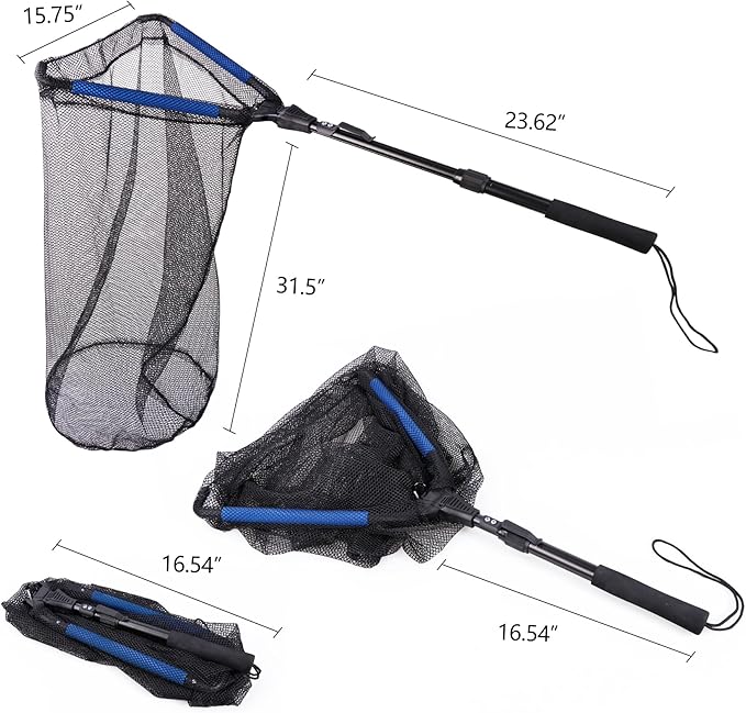 RESTCLOUD Fishing Landing Net with Telescoping Pole Handle, Fishing net Freshwater for Kids Men Women, Extend to 40-63 Inches