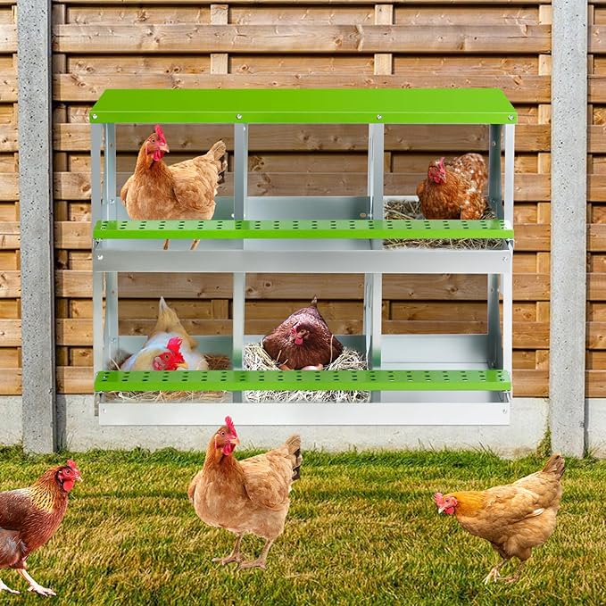 Chicken Nesting Box for Laying Eggs,Wall-Mountable Chicken Coop Nesting Boxes,6 Hole Roll Away Nesting Boxes,with Large Vented Holes,for Chickens,Ducks,Large Egg Laying Boxes (Green 6 Hole)