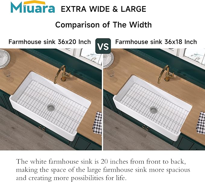 Farmhouse Sink 36 Inch - Extra Large Apron Front Kitchen Sink Reversible 36"x20"x10", Undermount, Farm House Style Deep Single Bowl, Heavy Duty Solid Fireclay, Glossy White, for Kitchen