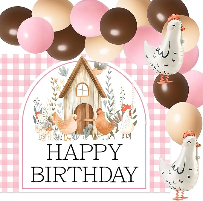 Farm Chicken Birthday Decorations Chicken Balloons This Chick Is One Birthday Party Pink And Orange Party Decorations Pink Orange Yellow Balloons