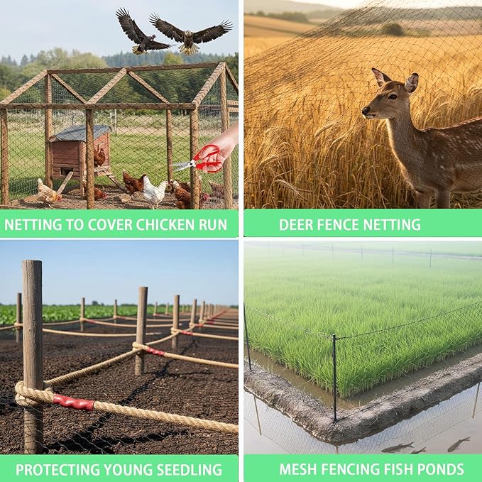 Garden Netting, 25' x 50' Heavy Duty Bird Netting Deer Fence Net, 1" Mesh Poultry Netting for Chicken Coop, Run & Garden, Protect Fruit Trees, Vegetables from Birds, Deer, Squirrels