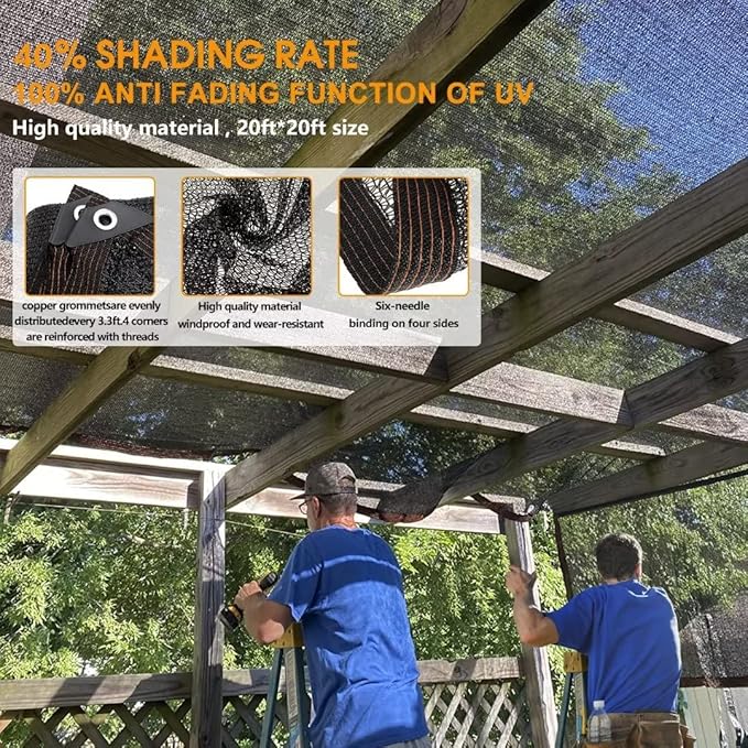 QLOFEI Shade Cloth for Garden, 40-50% Sunblock Mesh Tarp Shade Cloth with Grommets, Easy to Hang Sun Screens for Plants Greenhouse, Sun Shades Outdoor Patio Kennel Chicken Coop Pergola, 20x30 FT