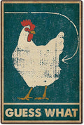 Licpact Chicken Coop Metal Tin Sign Guess What Ranch Retro Poster Garage Kitchen Wall Plaque Home Decor Farm Club Painting Poster 8x12 Inch