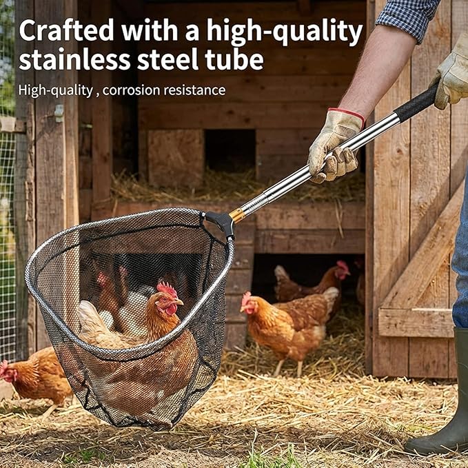 Chicken Catching Net, Telescopic Chicken Catcher with Stainless Steel Tube Extension, Poultry Hook for Birds, Dogs, and Small Animals, Utilisation intérieure