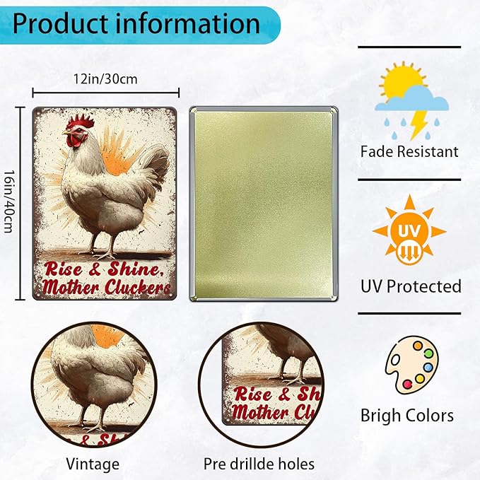 Funny Chicken Signs Rise And Shine Mother Cluckers Aluminium Sign Metal Chicken Signs Decor Home Ktichen Farm Are Wall 12x16 Inch Vintage Chicken Signs For Coop Metal Tin Signs Poster