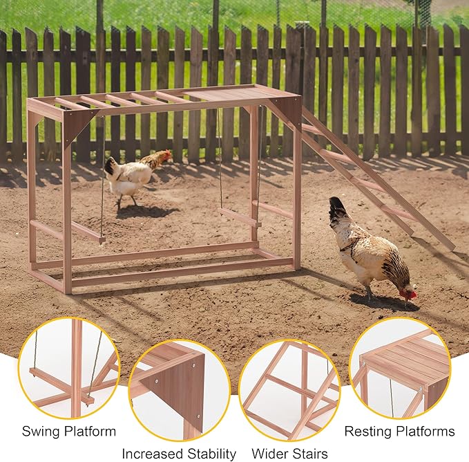 Chicken Perch with Ladder & Swing - Roosting Bars for Chickens, Poultry Coop Accessory Toy, Wooden Chicken Activity Play for Healthy, Happy Hens, Suitable for Backyard Farms
