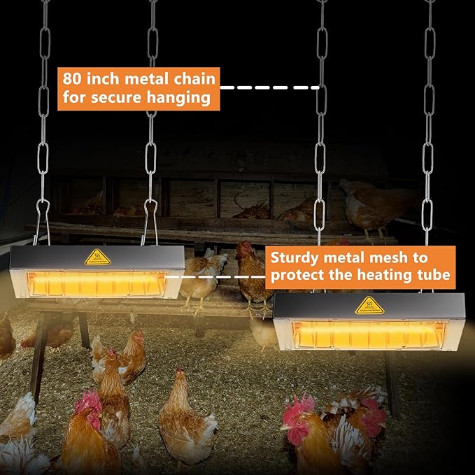Chicken Coop Heater for Winter, Heat Lamp for Chickens 400W, Chicken Heater for Coop with 2 Heating Settings, for Poultry, Dogs, Pets, Birds, Animals