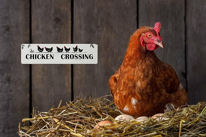 Chicken Crossing Metal Sign 4x16in Cute Vintage Plaque for Farm Garden Street Wall Home Kitchen Nursery Decor