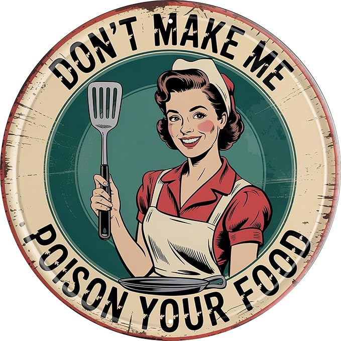 Poison Your Food Humor Metal Sign 8x8in Round Kitchen Plaque for Home Wall Decor Chef Gift