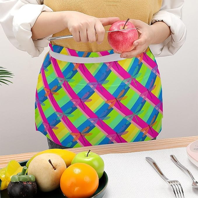 Unisex Apron for Cooking Server Waitress Half Waist Apron with 3 Pockets