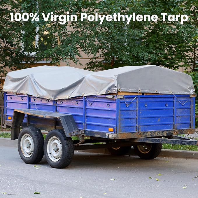 Sunvigor Tarp Waterproof 10x12Ft, Heavy Duty Tarp Cover Extra Thick 14 Mil Tear and UV Resistant, Outdoor Tarps with Grommets and Reinforced Edges for Roof, Camping, Patio, Pool, Boat (Silver/Brown)