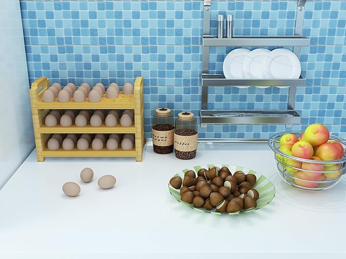 Bamboo Egg Holder Countertop - Stackable Design for Fresh Eggs, Farmhouse Egg Tray Storage Display Rack, Kitchen Counter Top Organizer Wooden Egg Stand, Fits Quail, Duck, Turkey, Chicken Eggs (Luxury)