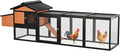 106.3" Chicken Coop, Large Wooden Chicken Coop with Run, Nesting Box and All-Weather Asphalt Roof, Outdoor Duck House Bunny Cage with Sliding Tray for Poultry, Small Animals, Black+Brown