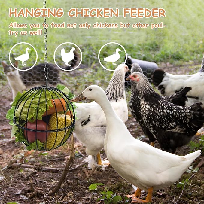 Hanging Chicken Feeder,7.1 Inch Large Sturdy Chicken Vegetable Hanging Feeder,Hanging Chicken Veggie Treat Ball,Chicken Treat Holder.
