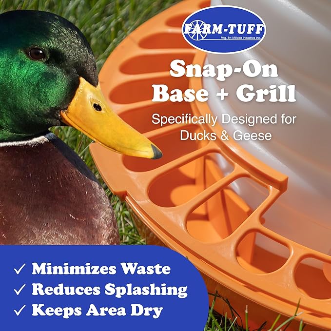 FARM-TUFF Top-Fill Duck Waterer, 5 Gallon – Durable BPA-Free Plastic Poultry Waterer with Wide Base & Splash-Reducing Design