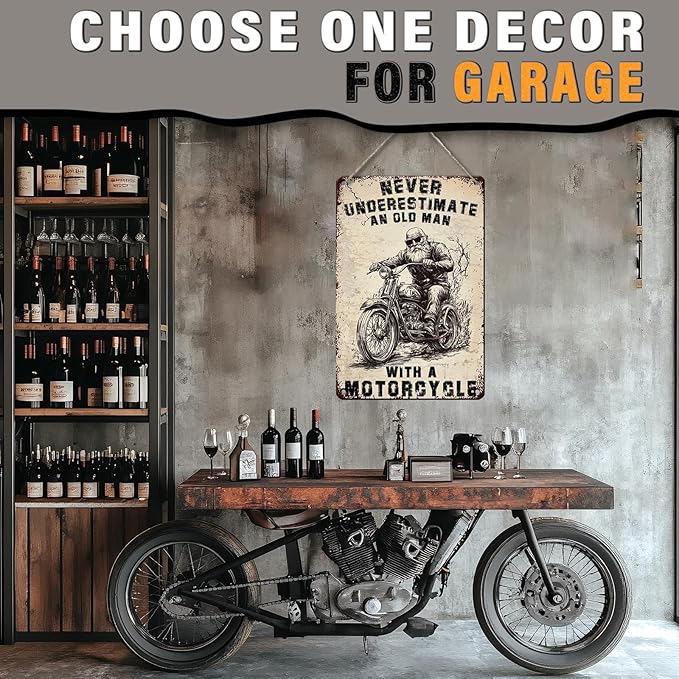 PEACHGARDEN Motorcycle Metal Tin Sign Never Underestimate An Old Man With A Motorcycle Vintage Tin Sign Metal Motorcycle Art Wall Decor Retro Motorcycle Poster Man Cave Motorcycle Metal Tin Sign 8x12inch