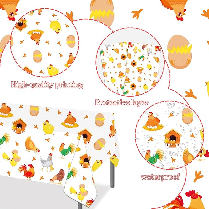 umoni Chicken Party Tablecloth Chicken Birthday Party Supplies 2PCS Chicken Birthday Table Covers Farm Chick Theme Tablecloths for Yard Hen Baby Shower Table Decor