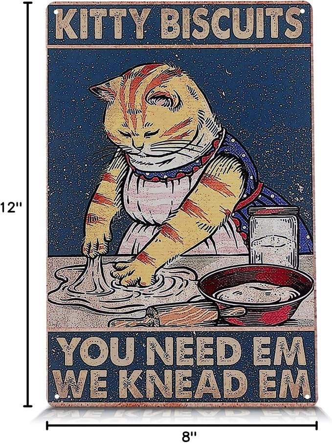 Kitty Biscuits Metal Sign - 8x12" Cat Signs Home Decor for Kitchen, Bedroom & Living Room, Funny Cat Decor, Great for Home and Commercial Spaces, Great as Charming Valentines Day Gifts for Cat Lovers