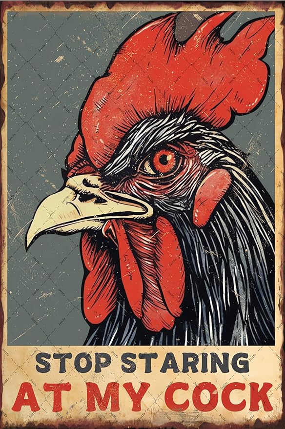 Chicken Metal Tin Sign Stop Staring At My Cock Sign Farmhouse Sign Funny Rooster Wall Decor Funny Chicken Signs For Farm Farmhouse Chicken Coop Rustic Kitchen Wall Decor Poster 8x12 Inch