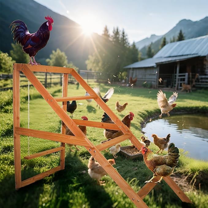 Chicken Perches for Coop with Swing: Roosting Bars for Coop Accessories - Chicken Run Accessories Toy, Wooden Ladder for Pet, Ideal for Backyard Poultry, Farms, Easy to Assemble and Clean